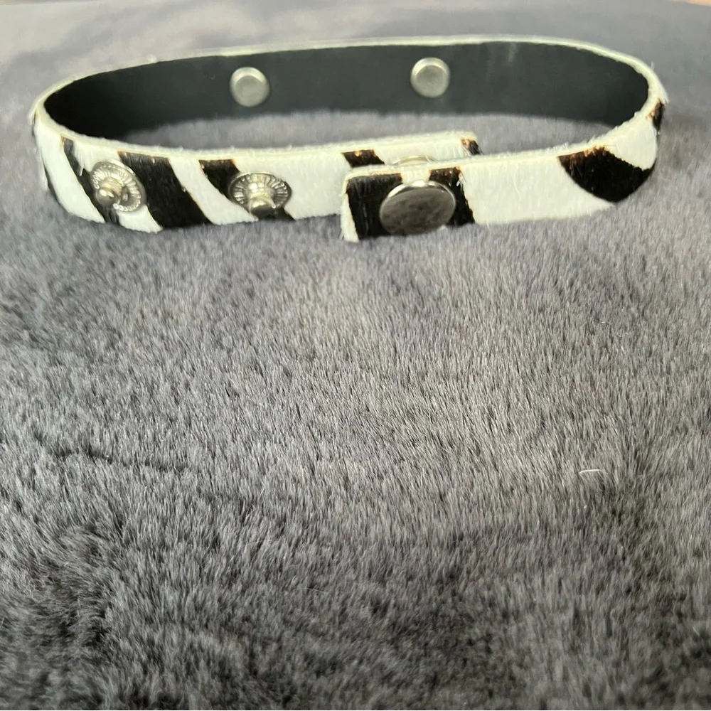 'Blessed'‎ Zebra Print Faux Fur Snap Bracelet - Black / White with Silver Plate